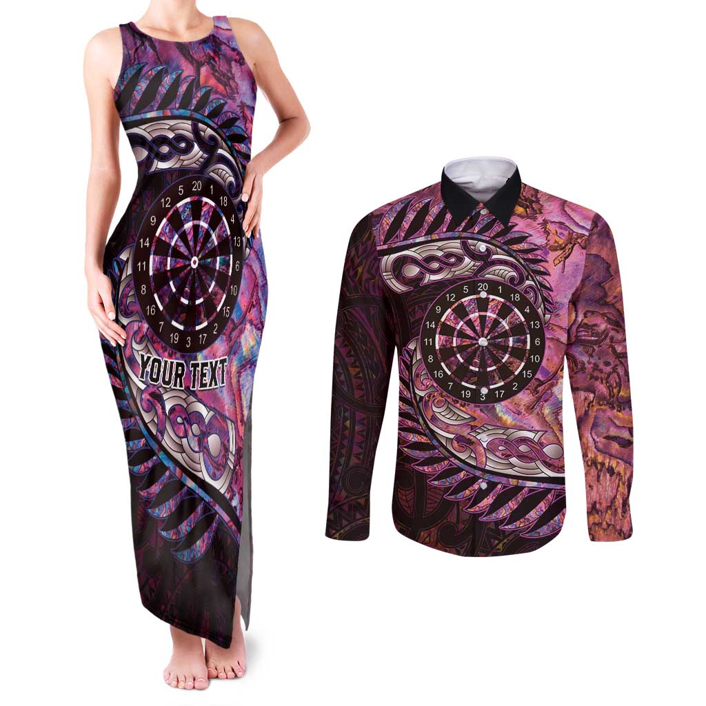 New Zealand Darts Personalised Couples Matching Tank Maxi Dress and Long Sleeve Button Shirt Aotearoa Silver Fern Pink Papua Shell Spirit LT9 Pink - Polynesian Pride