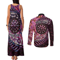 New Zealand Darts Personalised Couples Matching Tank Maxi Dress and Long Sleeve Button Shirt Aotearoa Silver Fern Pink Papua Shell Spirit LT9 - Polynesian Pride