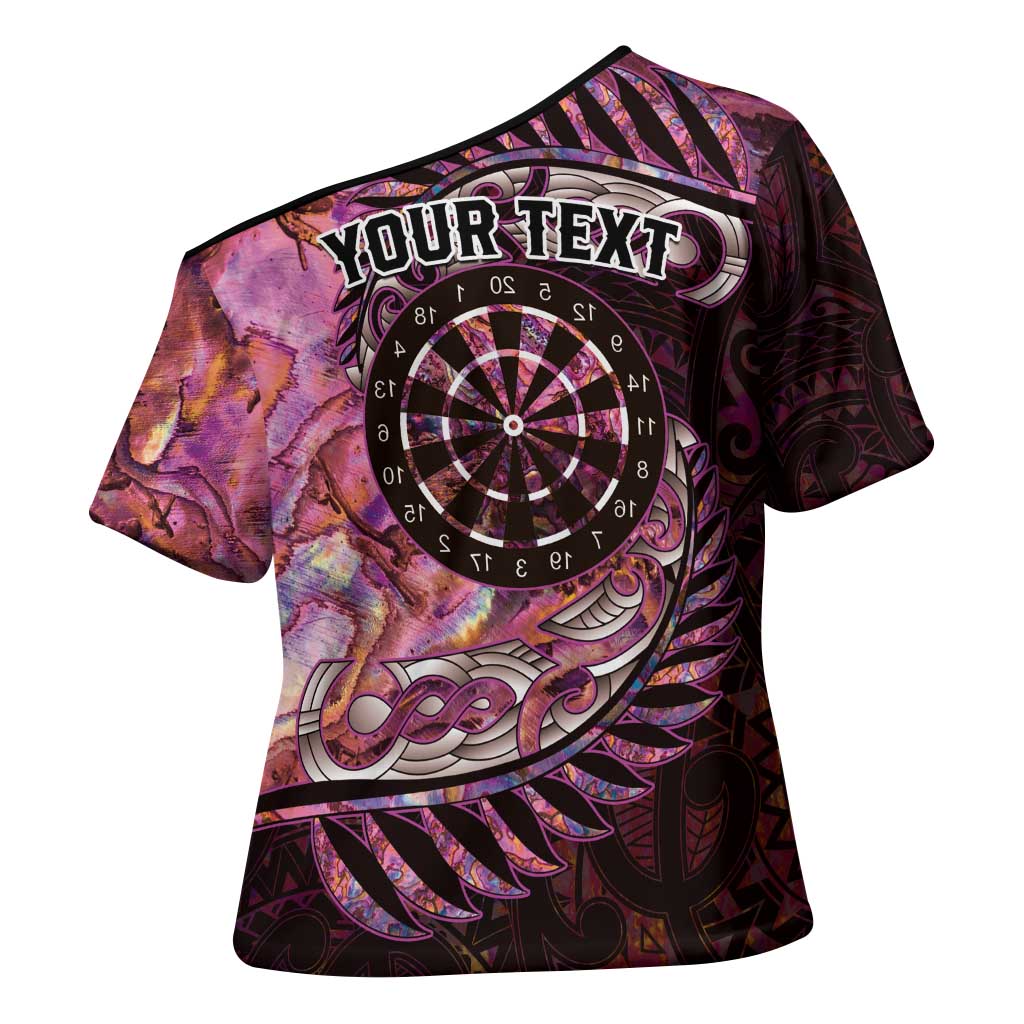 New Zealand Darts Personalised Cross Shoulder Shirt Aotearoa Silver Fern Pink Papua Shell Spirit LT9 - Polynesian Pride
