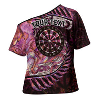 New Zealand Darts Personalised Cross Shoulder Shirt Aotearoa Silver Fern Pink Papua Shell Spirit LT9 - Polynesian Pride