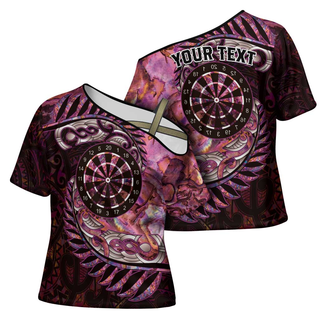 New Zealand Darts Personalised Cross Shoulder Shirt Aotearoa Silver Fern Pink Papua Shell Spirit LT9 - Polynesian Pride