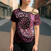 New Zealand Darts Personalised Cross Shoulder Shirt Aotearoa Silver Fern Pink Papua Shell Spirit LT9 - Polynesian Pride