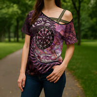New Zealand Darts Personalised Cross Shoulder Shirt Aotearoa Silver Fern Pink Papua Shell Spirit LT9 - Polynesian Pride