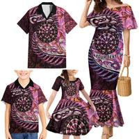 New Zealand Darts Personalised Family Matching Mermaid Dress and Hawaiian Shirt Aotearoa Silver Fern Pink Papua Shell Spirit LT9 - Polynesian Pride