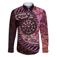 New Zealand Darts Personalised Family Matching Off The Shoulder Long Sleeve Dress and Hawaiian Shirt Aotearoa Silver Fern Pink Papua Shell Spirit LT9 Dad's Shirt - Long Sleeve Pink - Polynesian Pride
