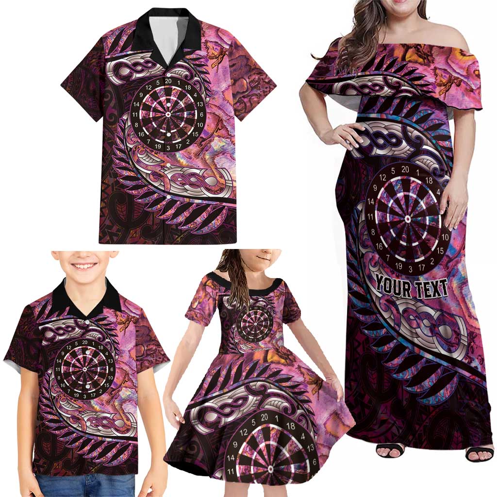 New Zealand Darts Personalised Family Matching Off Shoulder Maxi Dress and Hawaiian Shirt Aotearoa Silver Fern Pink Papua Shell Spirit LT9 - Polynesian Pride