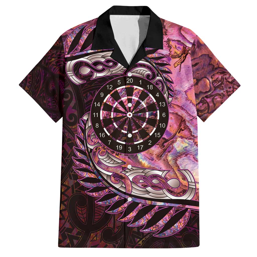 New Zealand Darts Personalised Family Matching Off Shoulder Maxi Dress and Hawaiian Shirt Aotearoa Silver Fern Pink Papua Shell Spirit LT9 Dad's Shirt - Short Sleeve Pink - Polynesian Pride