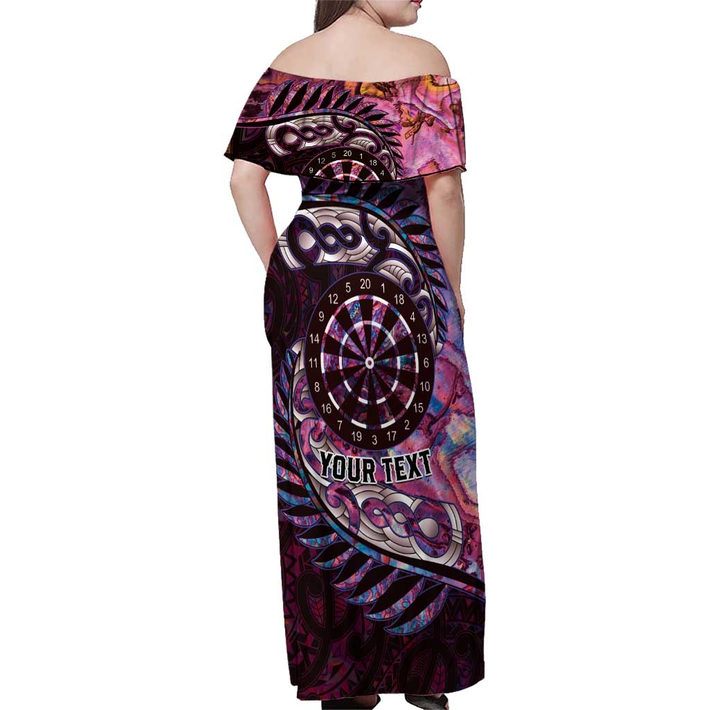 New Zealand Darts Personalised Family Matching Off Shoulder Maxi Dress and Hawaiian Shirt Aotearoa Silver Fern Pink Papua Shell Spirit LT9 - Polynesian Pride