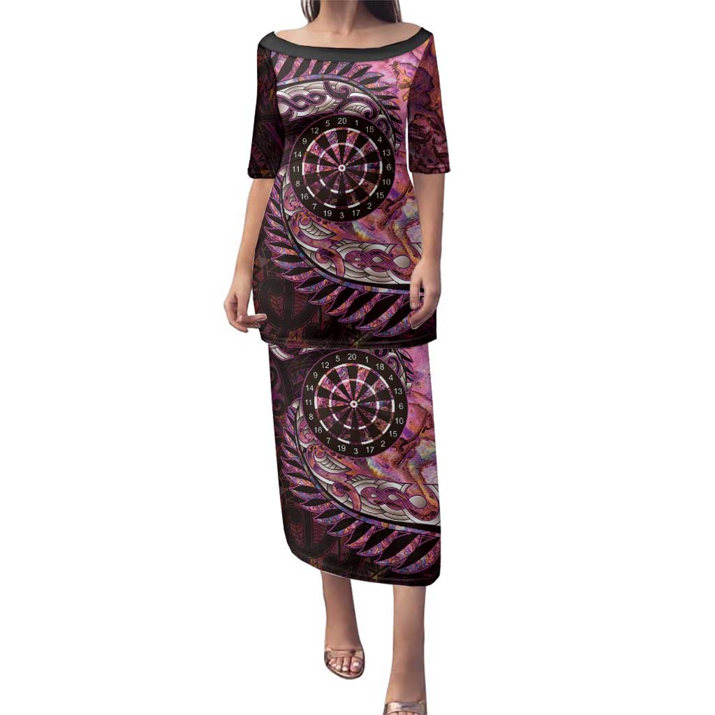 New Zealand Darts Personalised Family Matching Puletasi and Hawaiian Shirt Aotearoa Silver Fern Pink Papua Shell Spirit LT9 Mom's Dress Pink - Polynesian Pride