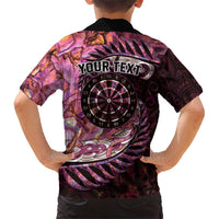 New Zealand Darts Personalised Family Matching Short Sleeve Bodycon Dress and Hawaiian Shirt Aotearoa Silver Fern Pink Papua Shell Spirit LT9 - Polynesian Pride