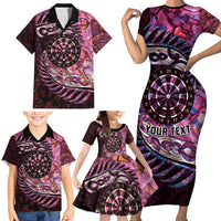 New Zealand Darts Personalised Family Matching Short Sleeve Bodycon Dress and Hawaiian Shirt Aotearoa Silver Fern Pink Papua Shell Spirit LT9 - Polynesian Pride
