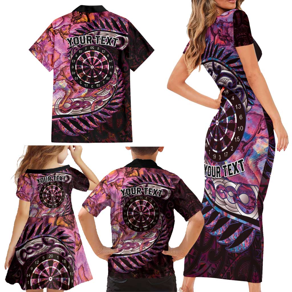 New Zealand Darts Personalised Family Matching Short Sleeve Bodycon Dress and Hawaiian Shirt Aotearoa Silver Fern Pink Papua Shell Spirit LT9 - Polynesian Pride