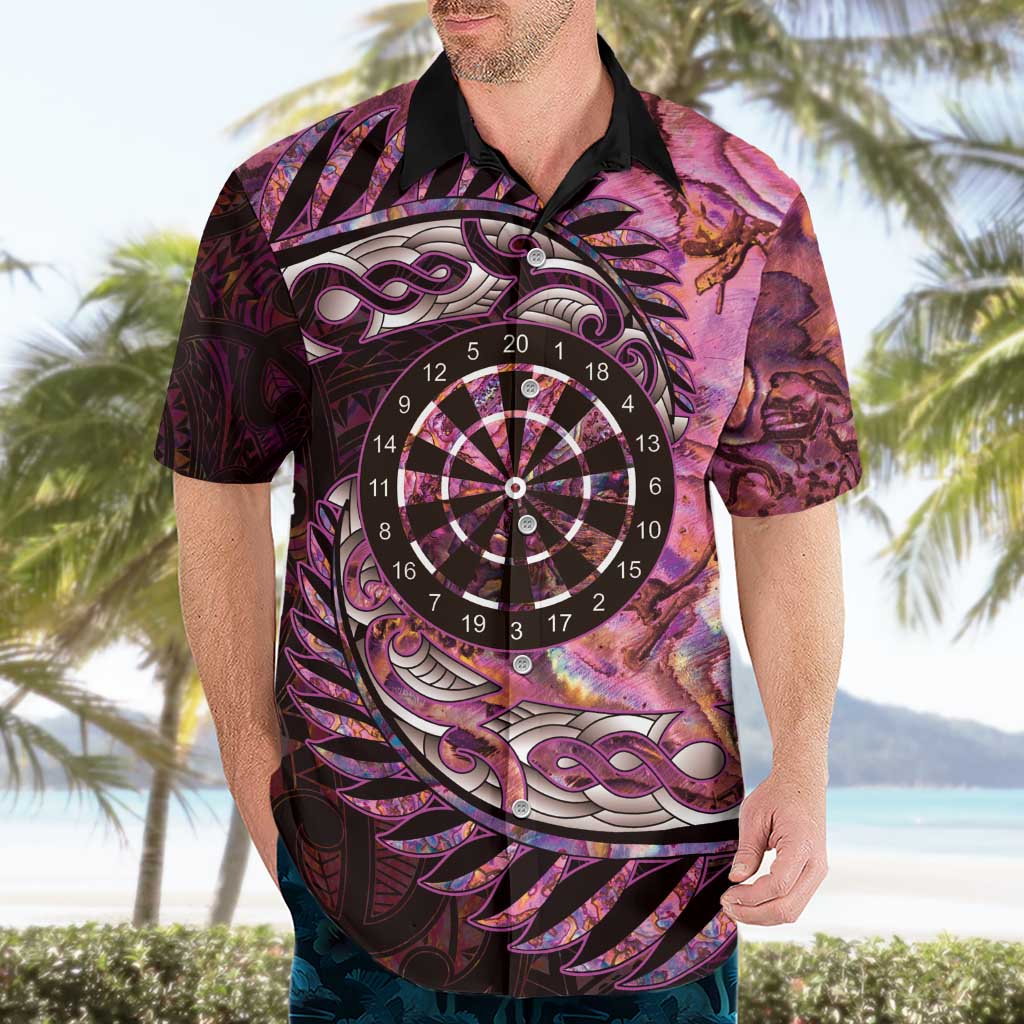 New Zealand Darts Personalised Hawaiian Shirt Aotearoa Silver Fern Pink Papua Shell Spirit LT9 - Polynesian Pride