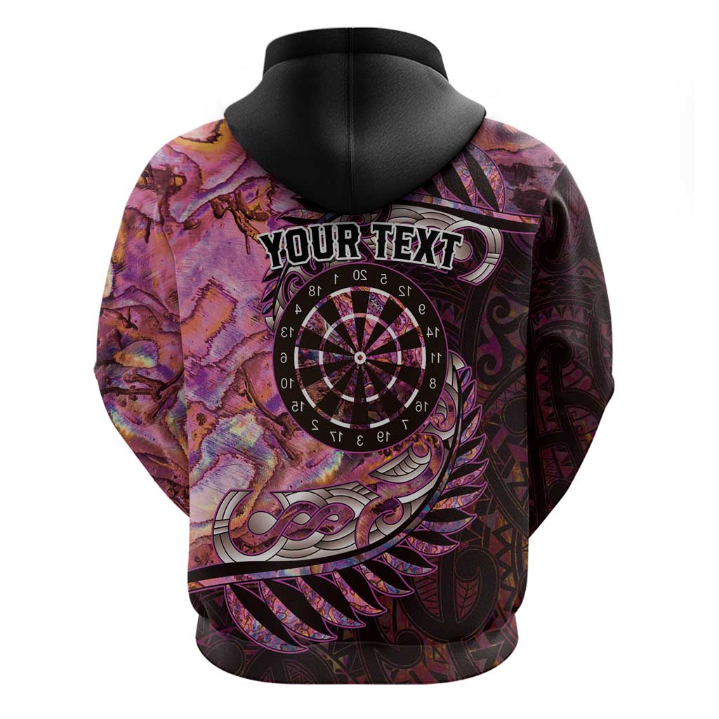 New Zealand Darts Personalised Hoodie Aotearoa Silver Fern Pink Paua Shell Spirit LT9 - Polynesian Pride