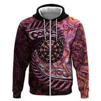 New Zealand Darts Personalised Hoodie Aotearoa Silver Fern Pink Paua Shell Spirit LT9 Zip Hoodie Pink - Polynesian Pride