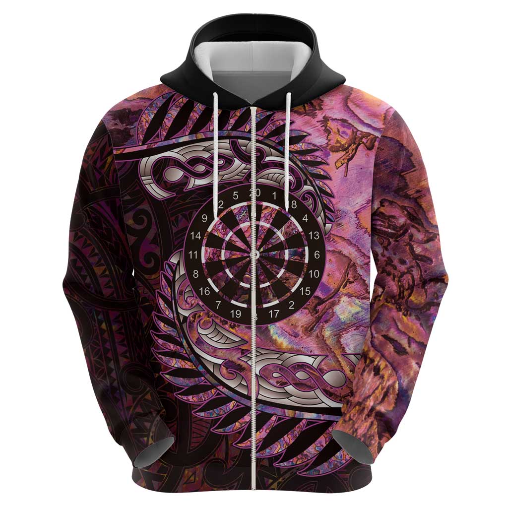 New Zealand Darts Personalised Hoodie Aotearoa Silver Fern Pink Paua Shell Spirit LT9 - Polynesian Pride