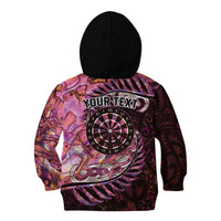 New Zealand Darts Personalised Kid Hoodie Aotearoa Silver Fern Pink Papua Shell Spirit LT9 - Polynesian Pride