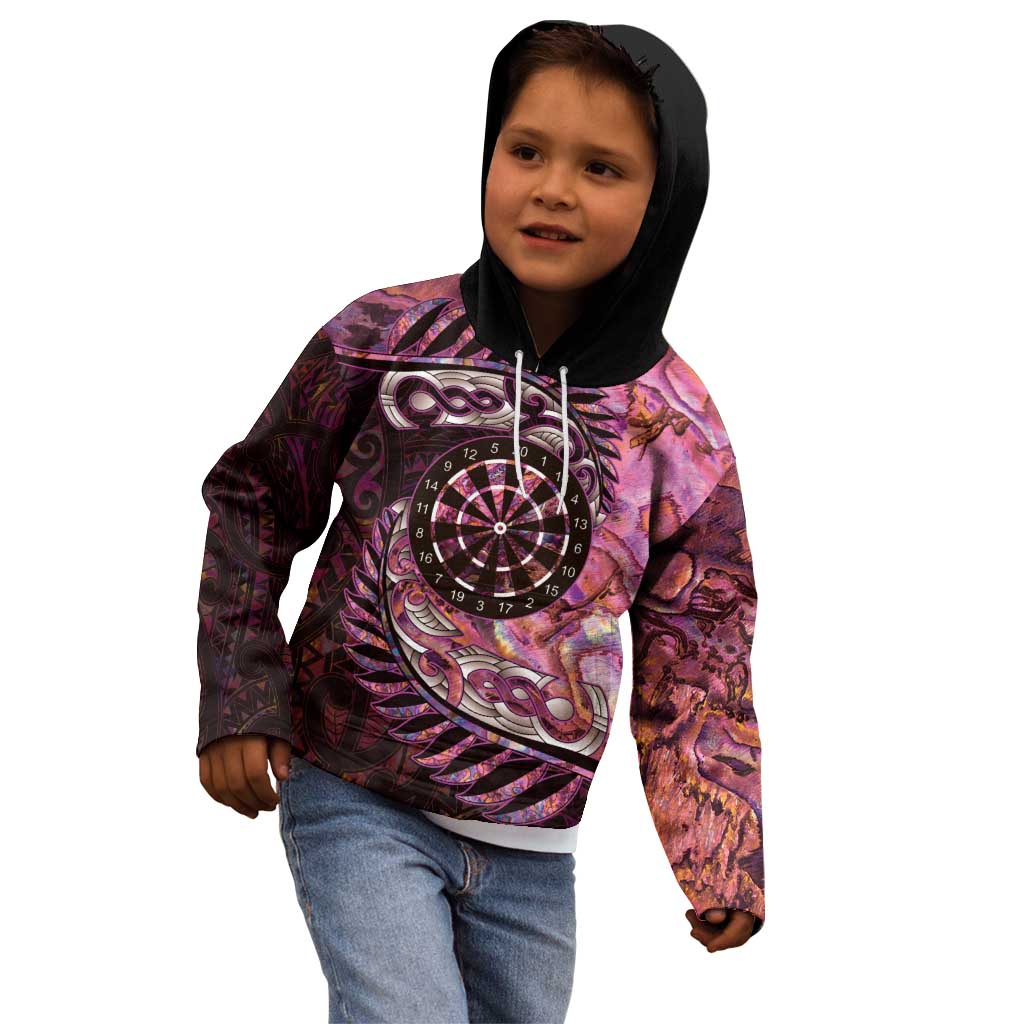 New Zealand Darts Personalised Kid Hoodie Aotearoa Silver Fern Pink Papua Shell Spirit LT9 - Polynesian Pride
