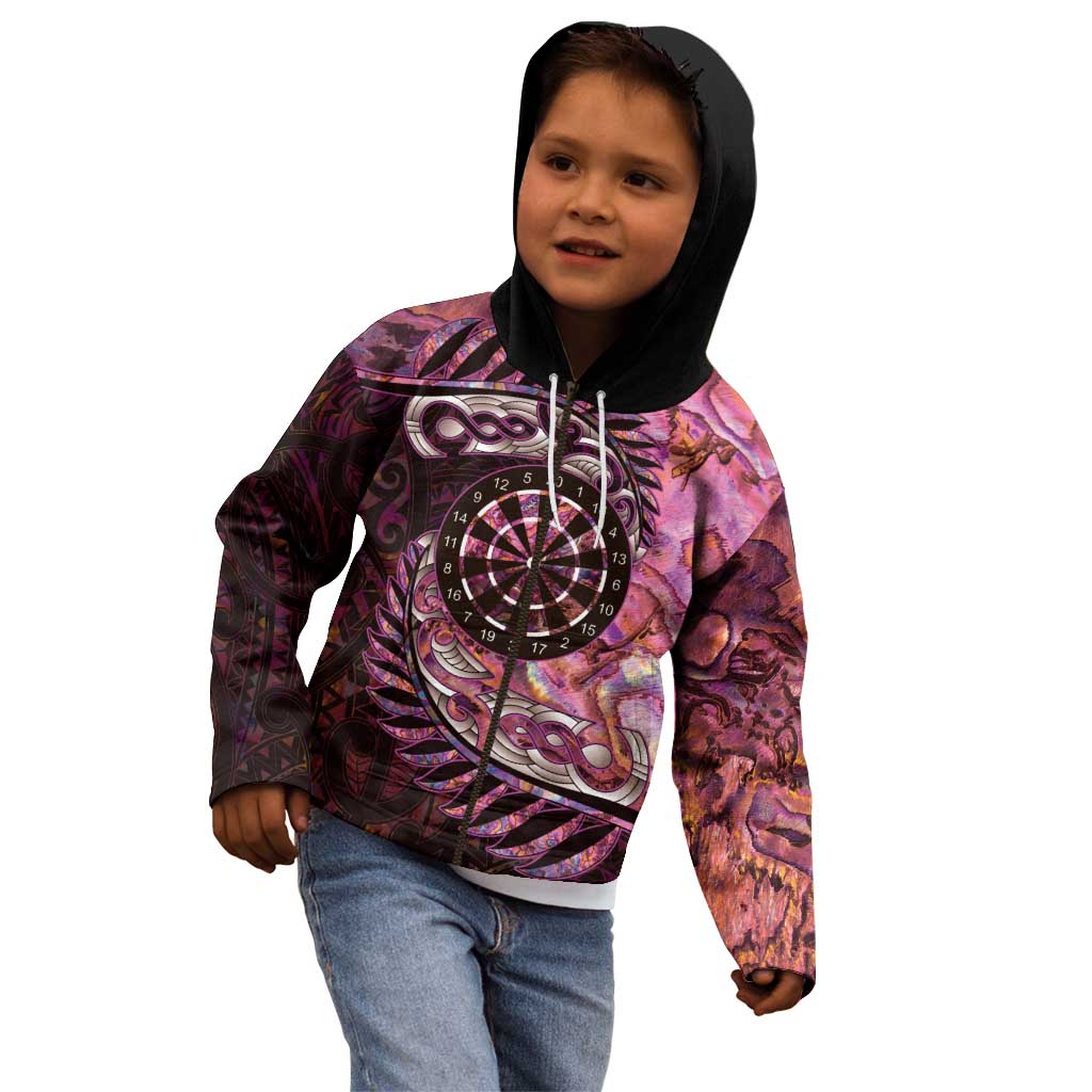 New Zealand Darts Personalised Kid Hoodie Aotearoa Silver Fern Pink Papua Shell Spirit LT9 - Polynesian Pride