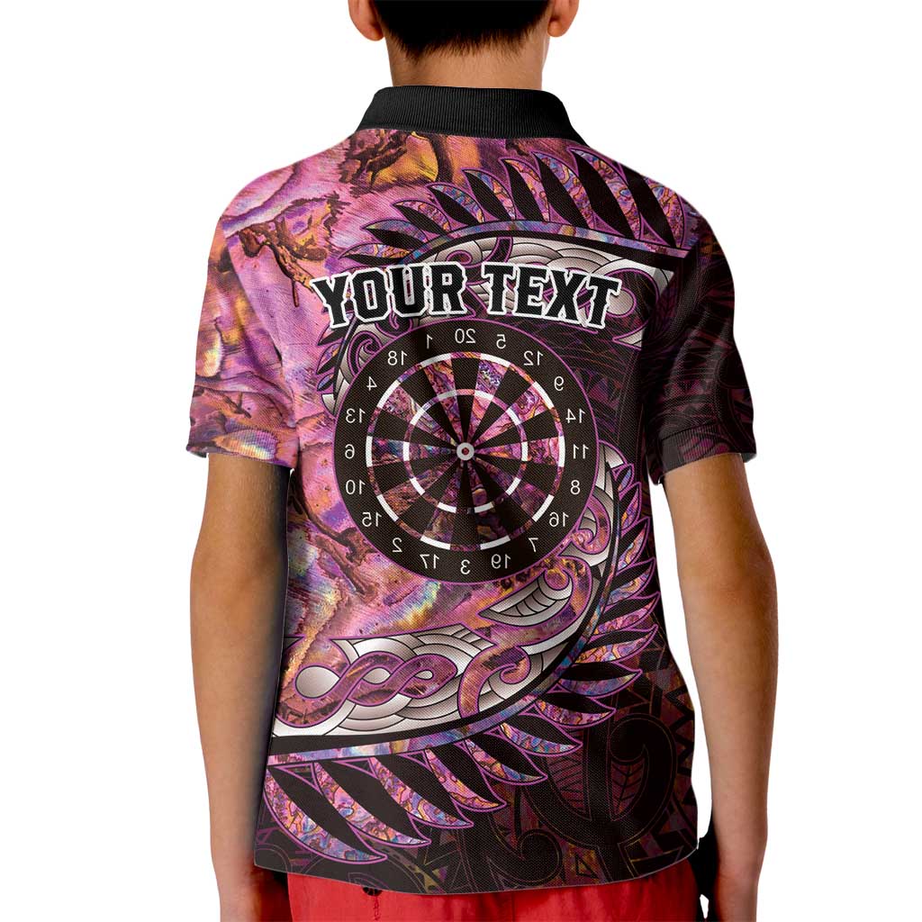 New Zealand Darts Personalised Kid Polo Shirt Aotearoa Silver Fern Pink Papua Shell Spirit LT9 - Polynesian Pride