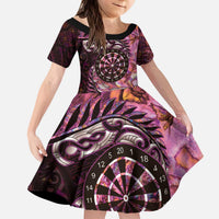 New Zealand Darts Personalised Kid Short Sleeve Dress Aotearoa Silver Fern Pink Papua Shell Spirit LT9 KID Pink - Polynesian Pride