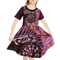 New Zealand Darts Personalised Kid Short Sleeve Dress Aotearoa Silver Fern Pink Papua Shell Spirit LT9 - Polynesian Pride