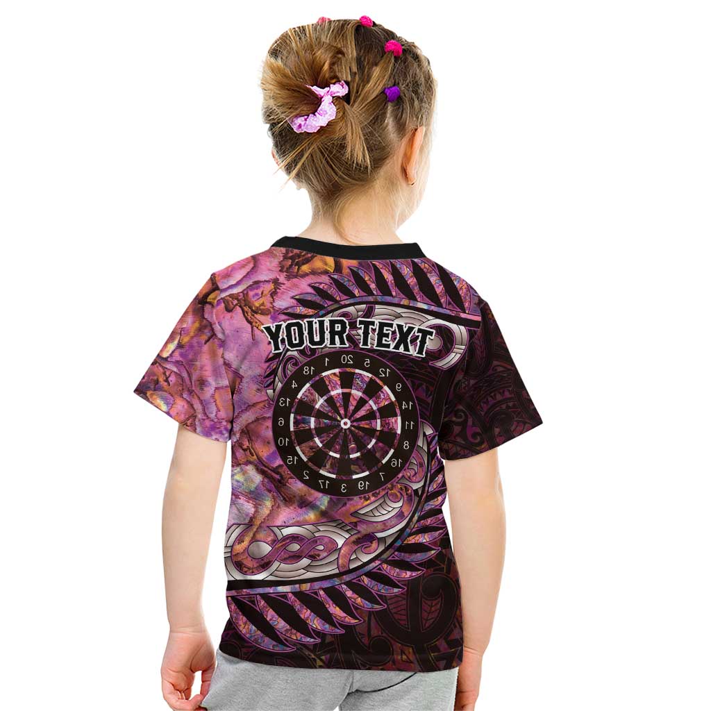 New Zealand Darts Personalised Kid T Shirt Aotearoa Silver Fern Pink Papua Shell Spirit LT9 - Polynesian Pride