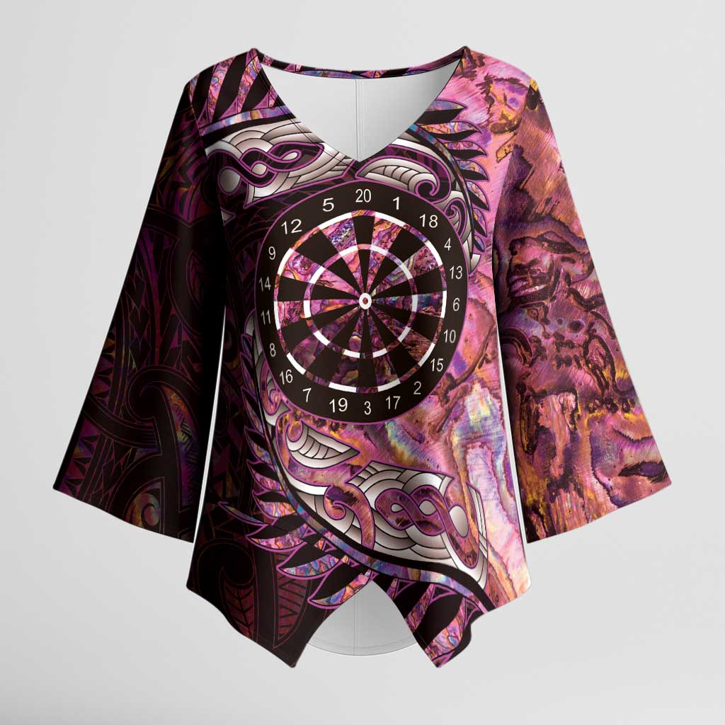 New Zealand Darts Personalised Kimono Sleeve Blouse Aotearoa Silver Fern Pink Papua Shell Spirit LT9 Female Pink - Polynesian Pride