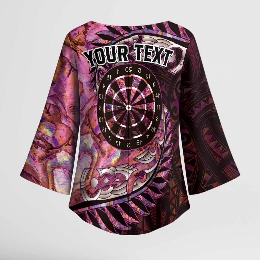 New Zealand Darts Personalised Kimono Sleeve Blouse Aotearoa Silver Fern Pink Papua Shell Spirit LT9 - Polynesian Pride