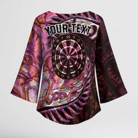 New Zealand Darts Personalised Kimono Sleeve Blouse Aotearoa Silver Fern Pink Papua Shell Spirit LT9 - Polynesian Pride