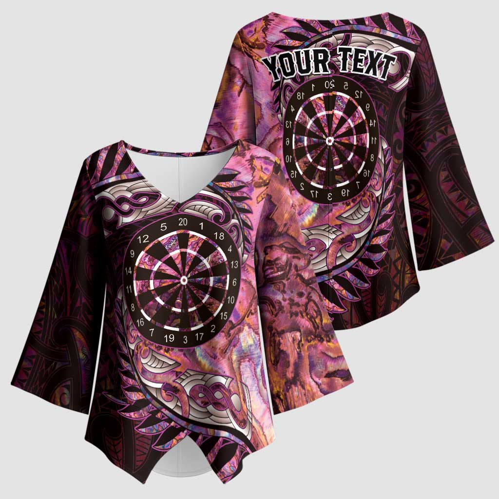 New Zealand Darts Personalised Kimono Sleeve Blouse Aotearoa Silver Fern Pink Papua Shell Spirit LT9 - Polynesian Pride