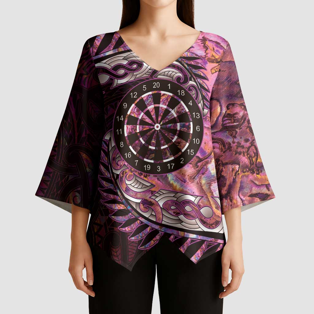 New Zealand Darts Personalised Kimono Sleeve Blouse Aotearoa Silver Fern Pink Papua Shell Spirit LT9 - Polynesian Pride