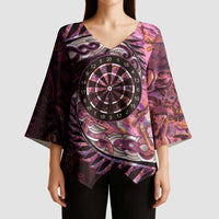 New Zealand Darts Personalised Kimono Sleeve Blouse Aotearoa Silver Fern Pink Papua Shell Spirit LT9 - Polynesian Pride