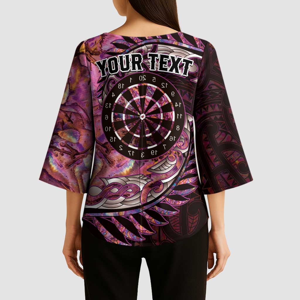 New Zealand Darts Personalised Kimono Sleeve Blouse Aotearoa Silver Fern Pink Papua Shell Spirit LT9 - Polynesian Pride