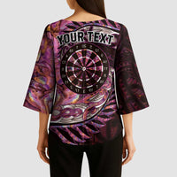 New Zealand Darts Personalised Kimono Sleeve Blouse Aotearoa Silver Fern Pink Papua Shell Spirit LT9 - Polynesian Pride