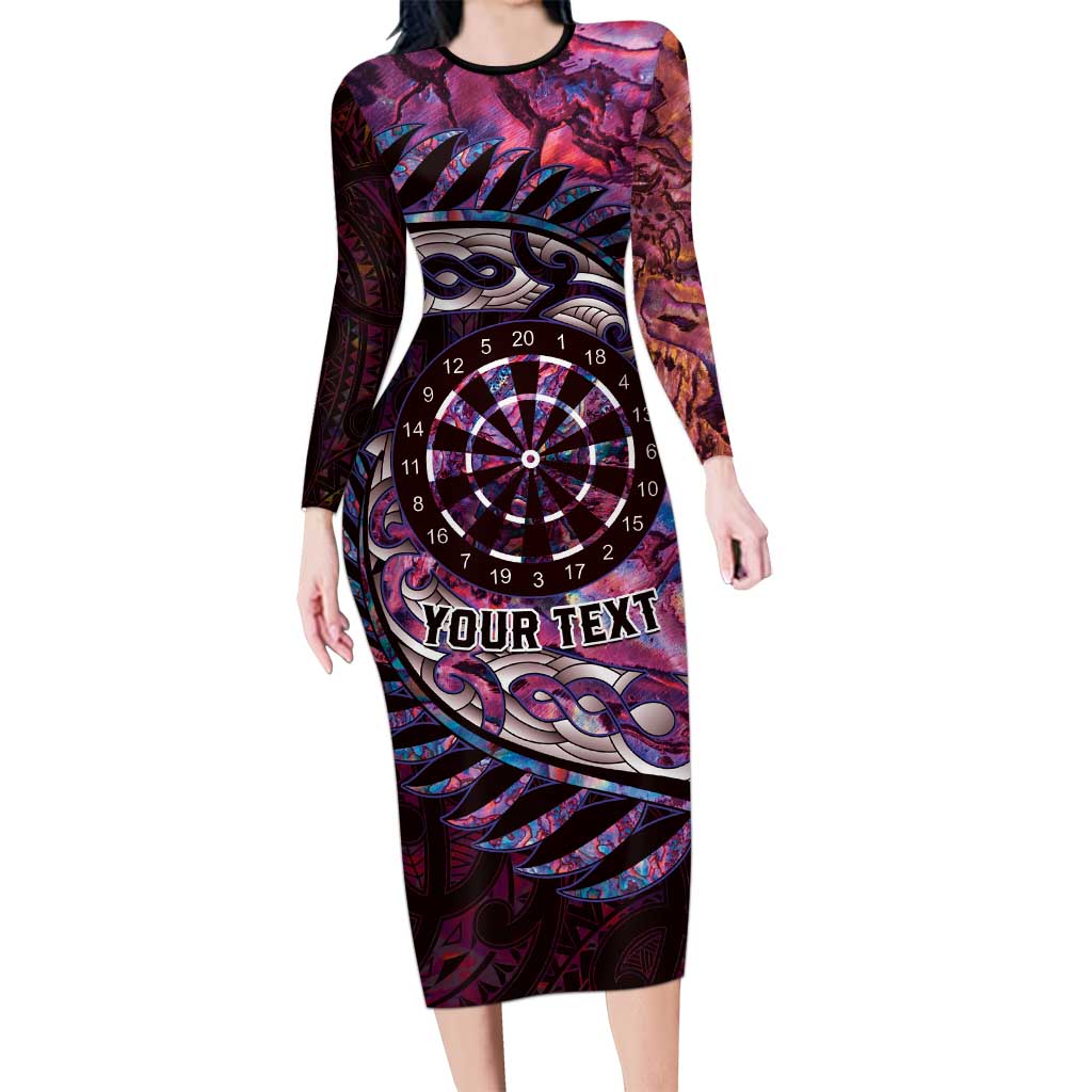 New Zealand Darts Personalised Long Sleeve Bodycon Dress Aotearoa Silver Fern Pink Papua Shell Spirit LT9 Long Dress Pink - Polynesian Pride
