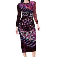 New Zealand Darts Personalised Long Sleeve Bodycon Dress Aotearoa Silver Fern Pink Papua Shell Spirit LT9 Long Dress Pink - Polynesian Pride