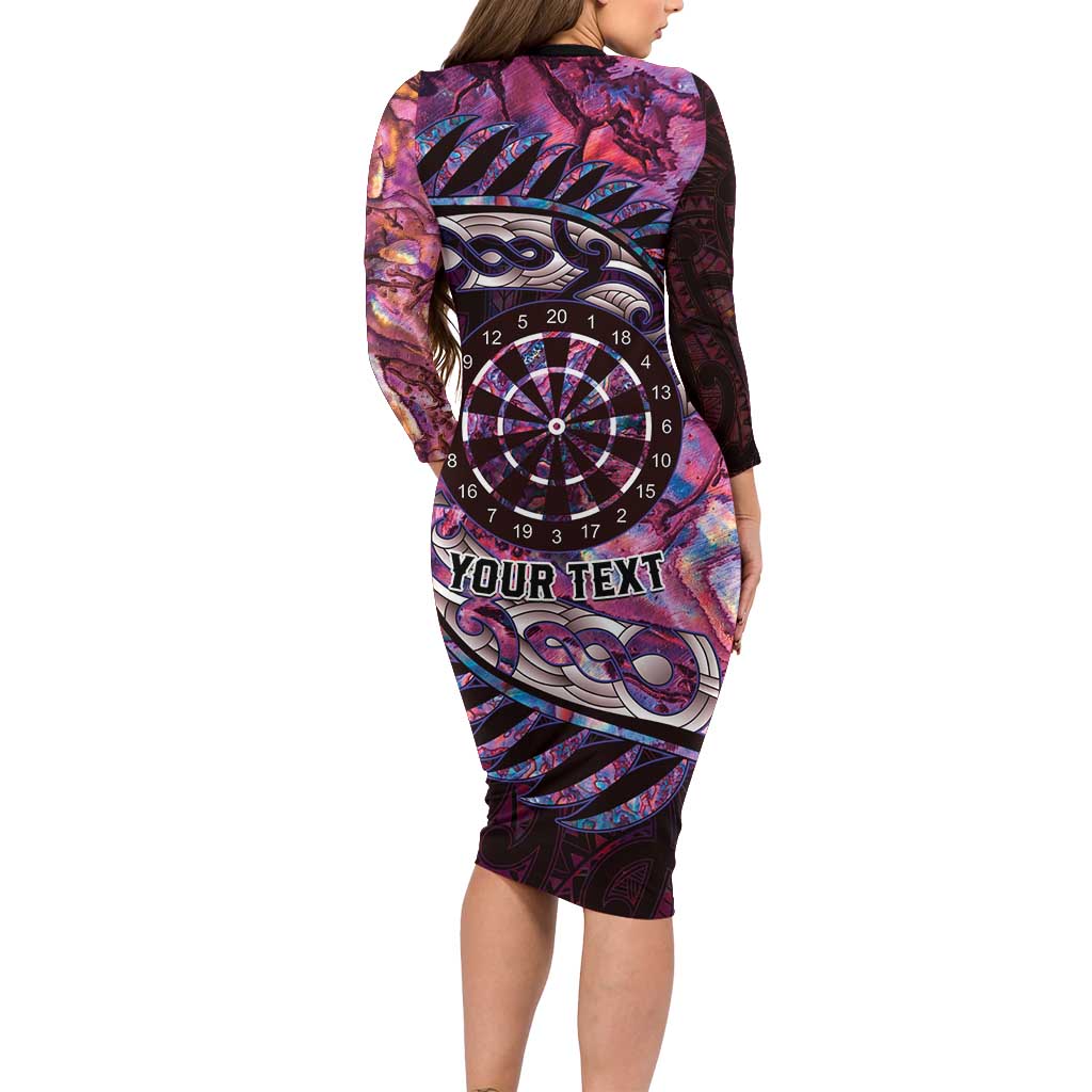 New Zealand Darts Personalised Long Sleeve Bodycon Dress Aotearoa Silver Fern Pink Papua Shell Spirit LT9 - Polynesian Pride