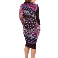 New Zealand Darts Personalised Long Sleeve Bodycon Dress Aotearoa Silver Fern Pink Papua Shell Spirit LT9 - Polynesian Pride