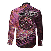 New Zealand Darts Personalised Long Sleeve Button Shirt Aotearoa Silver Fern Pink Papua Shell Spirit LT9 - Polynesian Pride