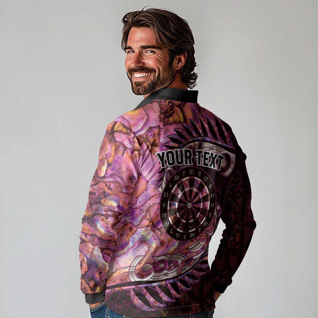 New Zealand Darts Personalised Long Sleeve Polo Shirt Aotearoa Silver Fern Pink Papua Shell Spirit LT9 - Polynesian Pride