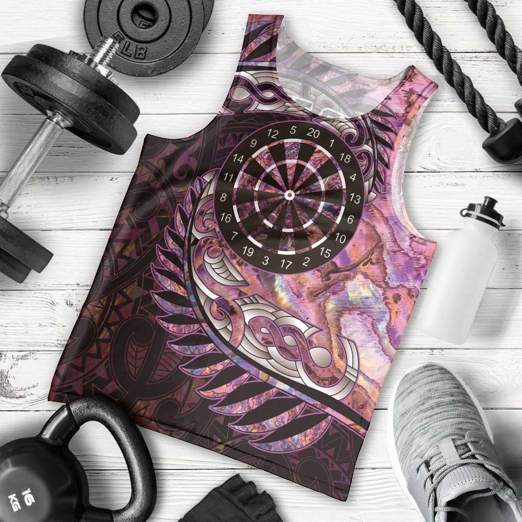New Zealand Darts Personalised Men Tank Top Aotearoa Silver Fern Pink Papua Shell Spirit LT9 - Polynesian Pride