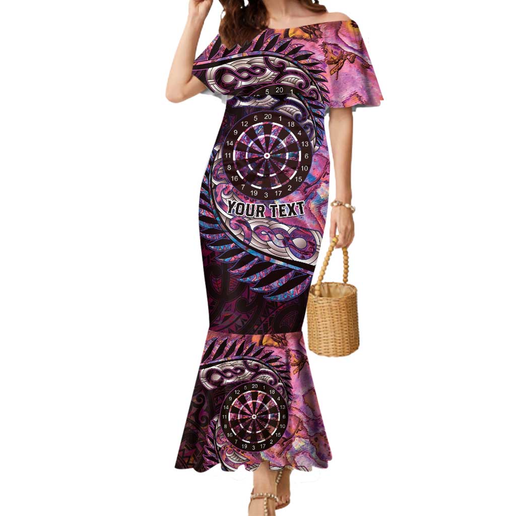 New Zealand Darts Personalised Mermaid Dress Aotearoa Silver Fern Pink Papua Shell Spirit LT9 Women Pink - Polynesian Pride