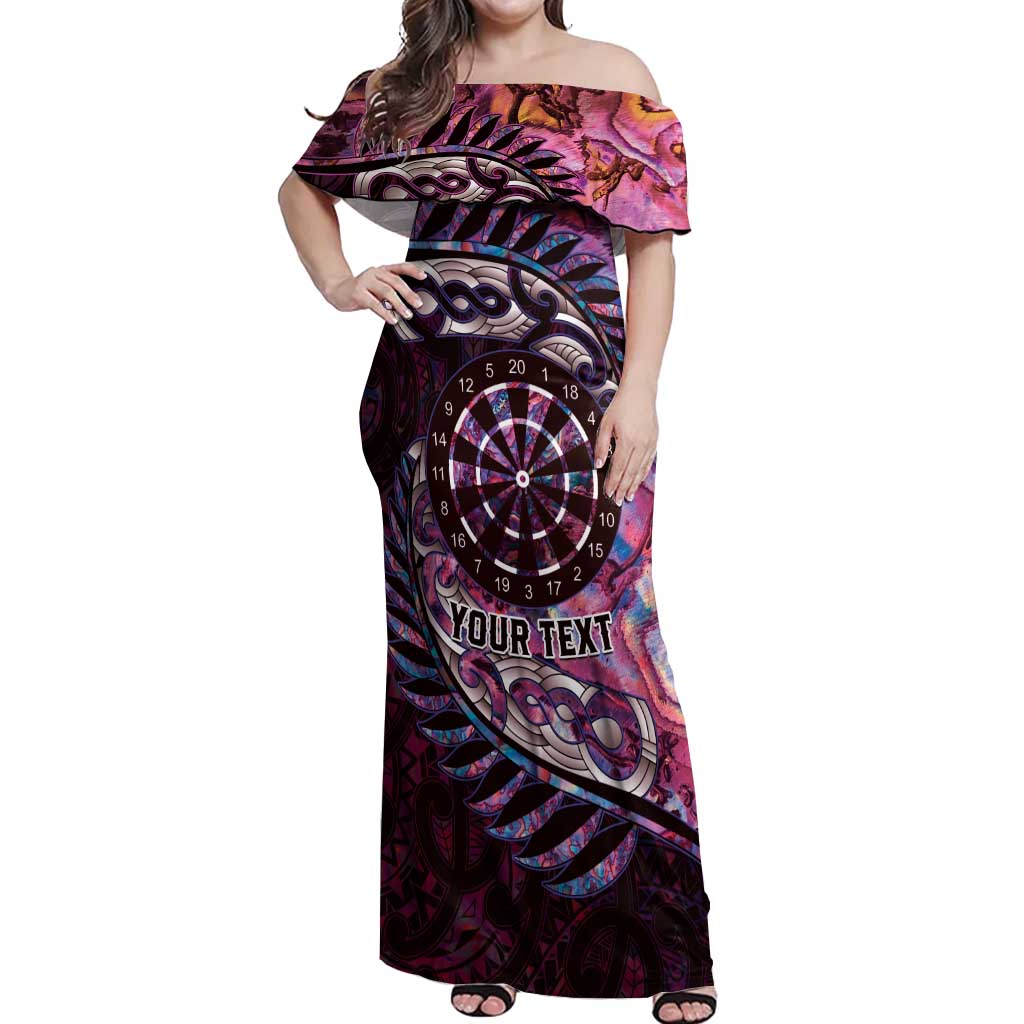 New Zealand Darts Personalised Off Shoulder Maxi Dress Aotearoa Silver Fern Pink Papua Shell Spirit LT9 Women Pink - Polynesian Pride