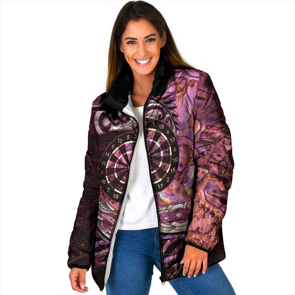 New Zealand Darts Personalised Padded Jacket Aotearoa Silver Fern Pink Papua Shell Spirit LT9 Women Pink - Polynesian Pride