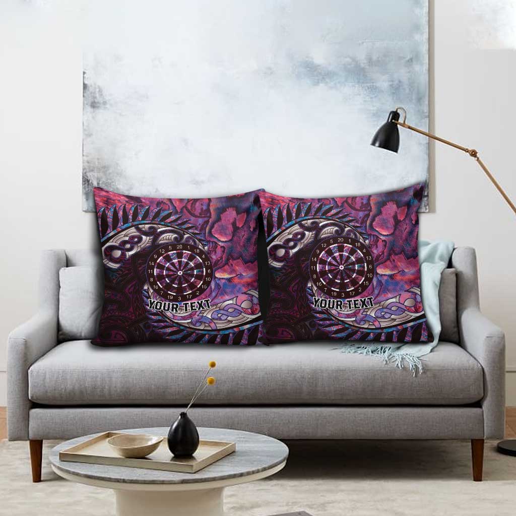 New Zealand Darts Personalised Pillow Cover Aotearoa Silver Fern Pink Papua Shell Spirit LT9 - Polynesian Pride