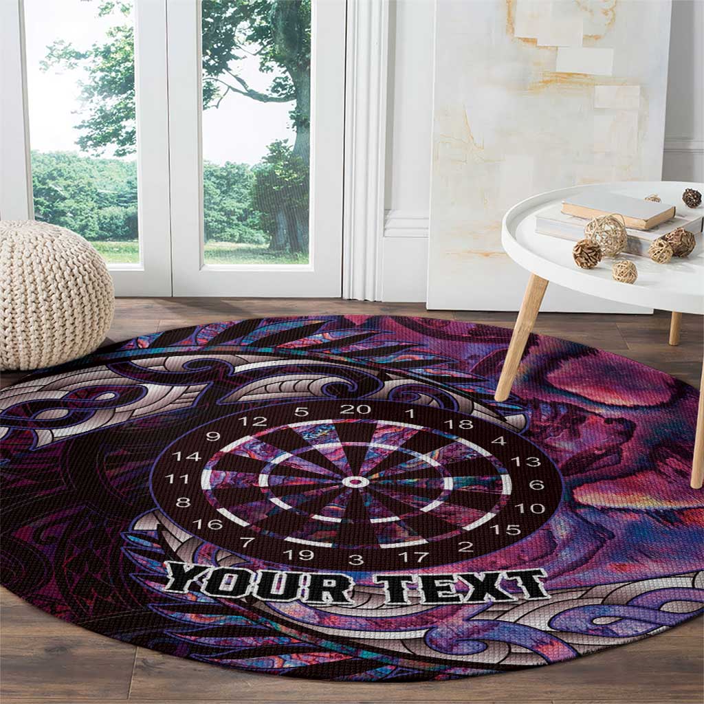 New Zealand Darts Personalised Round Carpet Aotearoa Silver Fern Pink Papua Shell Spirit LT9 - Polynesian Pride