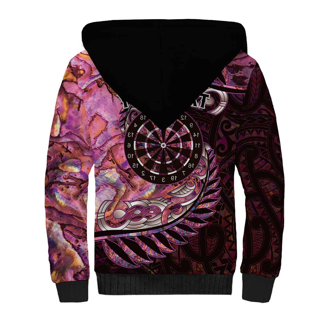 New Zealand Darts Personalised Sherpa Hoodie Aotearoa Silver Fern Pink Papua Shell Spirit LT9 - Polynesian Pride