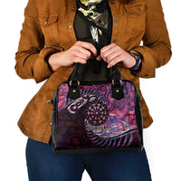 New Zealand Darts Personalised Shoulder Handbag Aotearoa Silver Fern Pink Papua Shell Spirit LT9 - Polynesian Pride