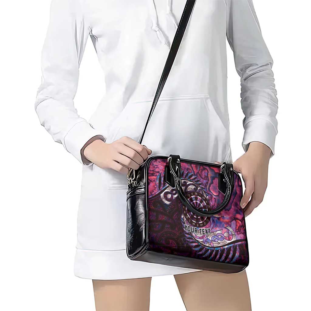 New Zealand Darts Personalised Shoulder Handbag Aotearoa Silver Fern Pink Papua Shell Spirit LT9 - Polynesian Pride